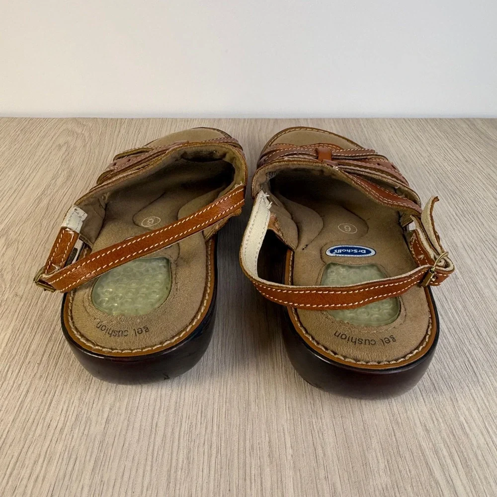 Dr. Scholls Advanced Comfort Tan Leather Slingback Wedge Sandals Womens 6